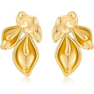 Floral Gold Earrings | 14K Gold Plated 3D Petal Dangle Earrings